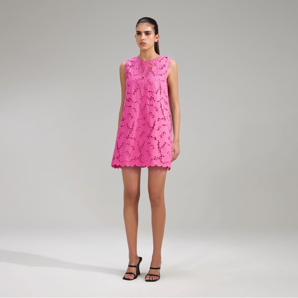 Self- Portrait Pink Scallop Hem Lace Shift Dress